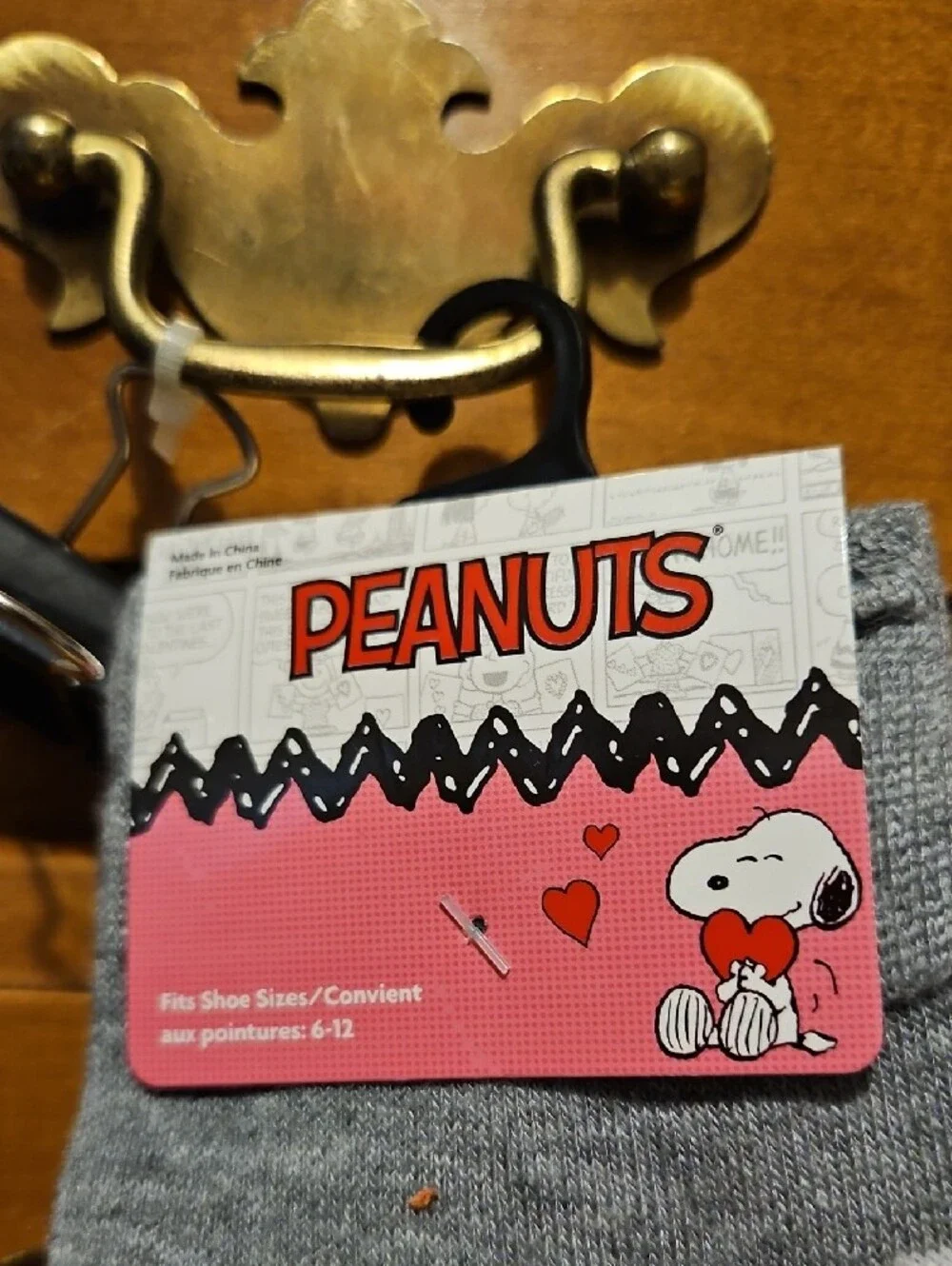 Peanuts Gray Socks with Red Heart and Snoopy Kids Size 6-12